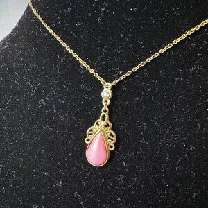 Vintage 1928 Pink Pendant with Rhinestone Necklace